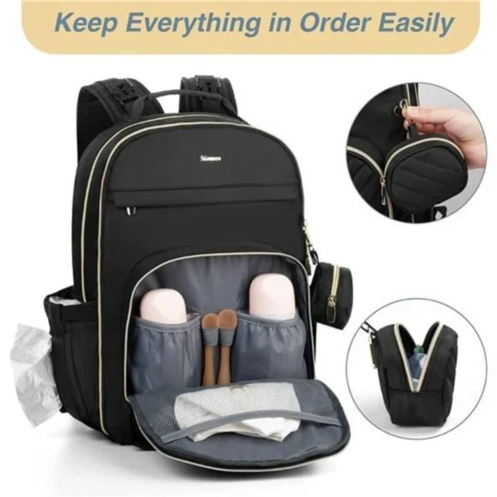 New Diaper Bag Backpack, Quilted Baby Bag with Changing Pad & Stroller Straps - Picture 3 of 7